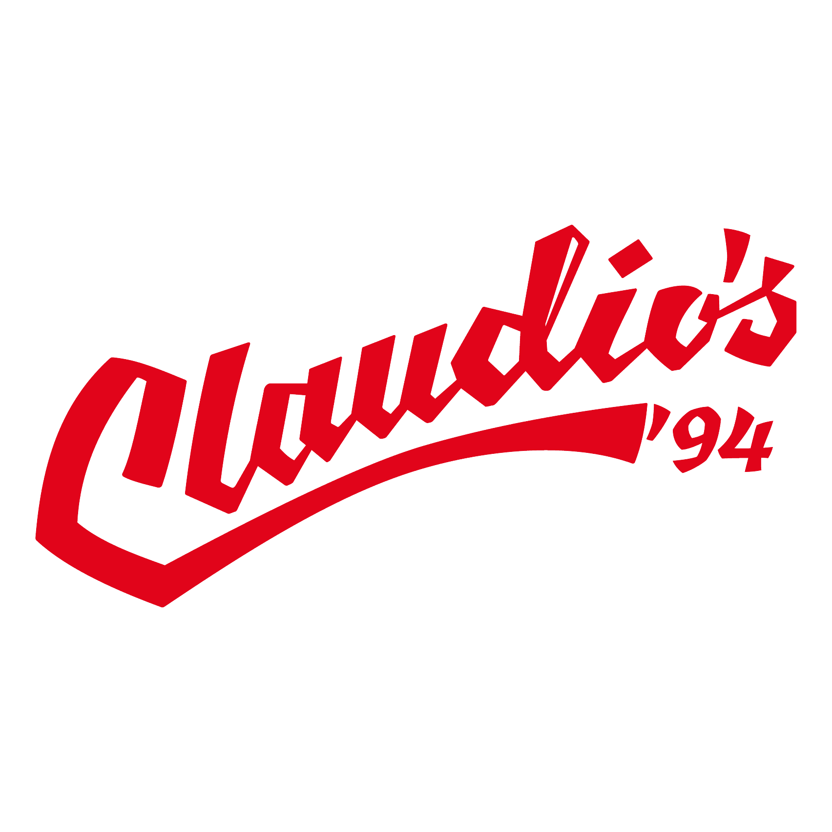 Claudio's '94 logo in red, featuring stylized text on a transparent background.