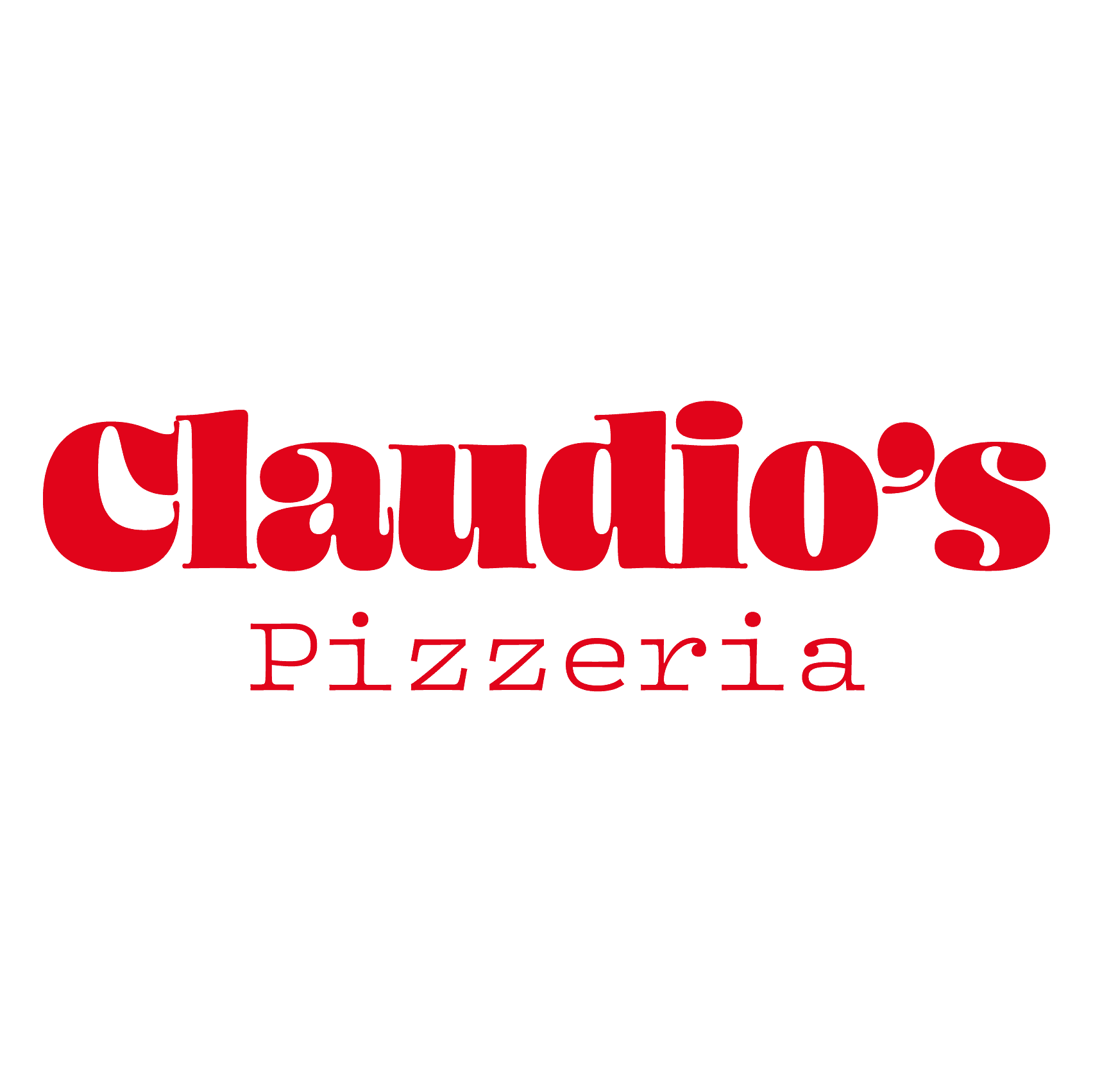 Logo of Claudio's Pizzeria with bold red text on a green background.